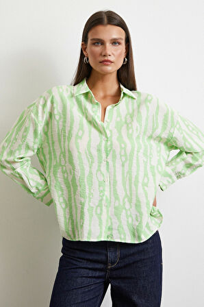 Zebra Desen Modal Gömlek Yeşil