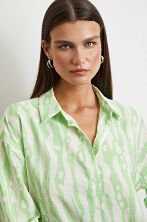 Zebra Desen Modal Gömlek Yeşil