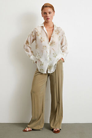 Organze Desenli Tül Gömlek Yeşil