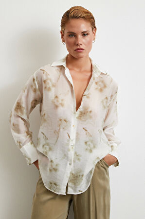 Organze Desenli Tül Gömlek Yeşil