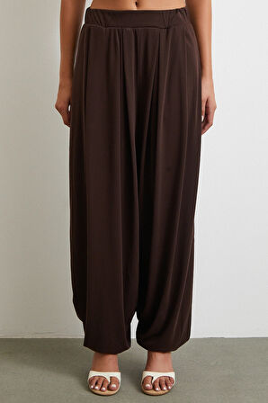 Paça Detaylı Şalvar Pantolon Kahve