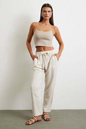 Beli Lastikli Klasik Pantolon Bej