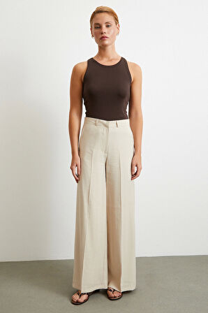 Geniş Paça Palazzo Pantolon Taş