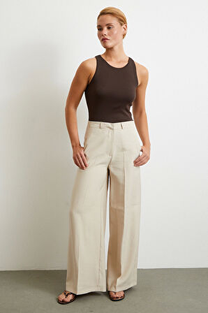 Geniş Paça Palazzo Pantolon Taş