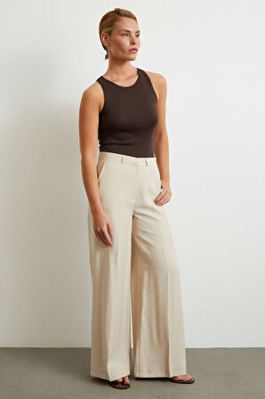 Geniş Paça Palazzo Pantolon Taş