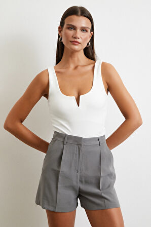 Piliseli Cepli Şort Gri