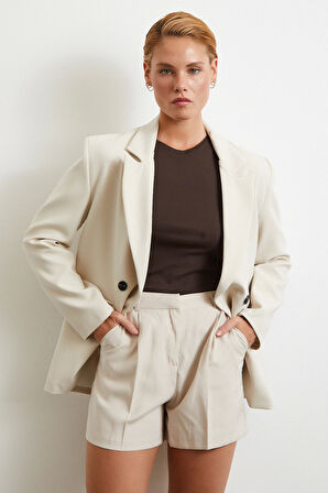 Piliseli Cepli Şort Vizon