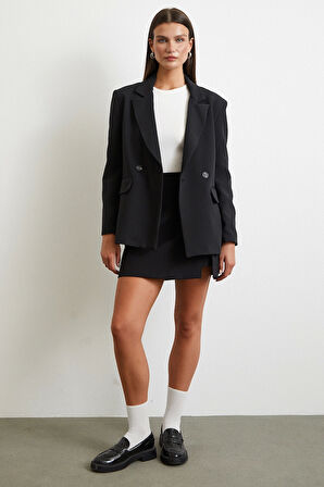 Yırtmaçlı Şort Etek Siyah