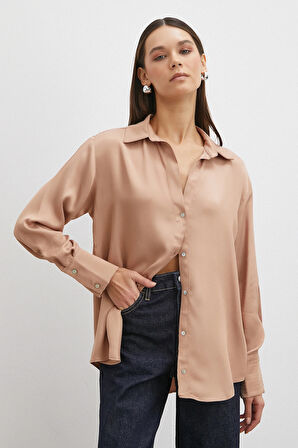 Viskon Saten Gömlek Somon