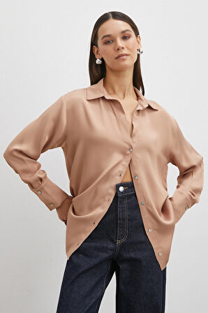 Viskon Saten Gömlek Somon