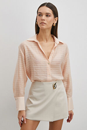 Kabartma Çizgili Gömlek Pudra