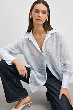 Kabartma Çizgili Gömlek Mavi