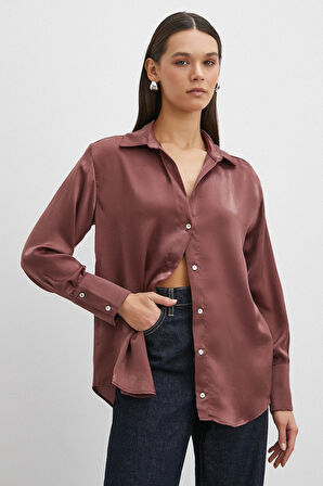 Chanel Saten Gömlek Mürdüm