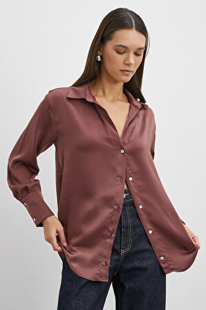 Chanel Saten Gömlek Mürdüm