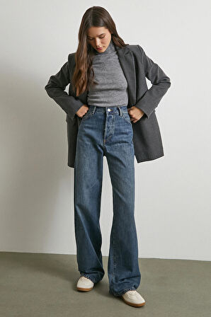 Yüksek Bel Beş Cepli Regular Fit Jean Lacivert