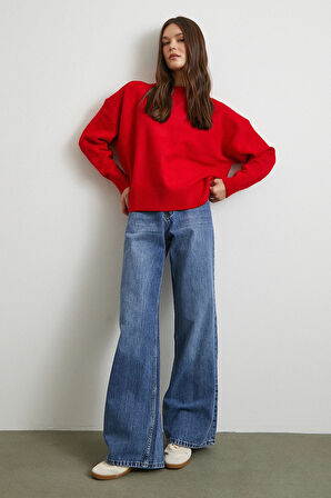 Yüksek Bel Wide Leg Jean Mavi