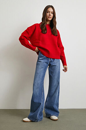 Yüksek Bel Wide Leg Jean Mavi