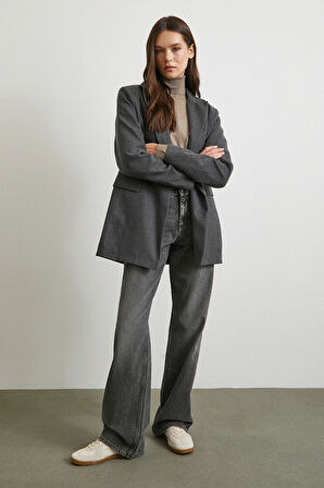 Beş Cepli Yüksek Bel Jean Gri