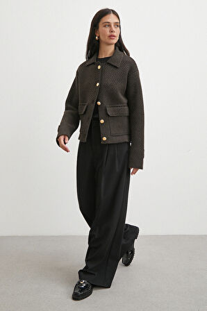 Polo Yaka Cepli Gold Düğmeli Ceket Kahve