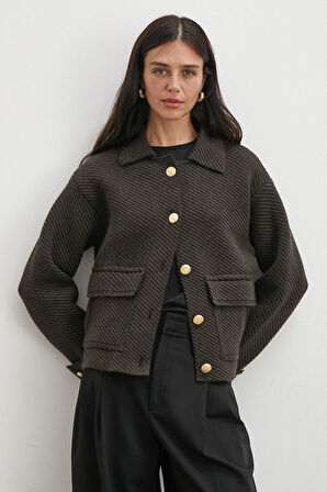 Polo Yaka Cepli Gold Düğmeli Ceket Kahve