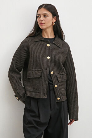 Polo Yaka Cepli Gold Düğmeli Ceket Kahve