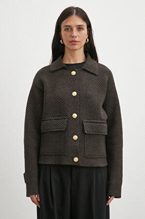 Polo Yaka Cepli Gold Düğmeli Ceket Kahve