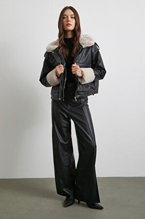 Körüklü Cep Deri Mont Siyah