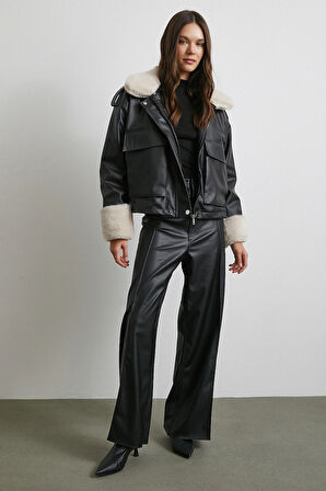 Körüklü Cep Deri Mont Siyah