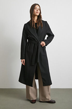 Kuşaklı Kaşe Kaban Siyah