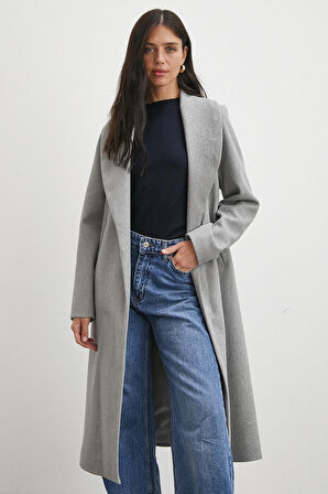 Kuşaklı Kaşe Kaban Gri