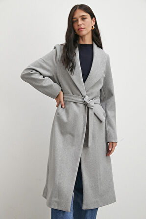 Kuşaklı Kaşe Kaban Gri