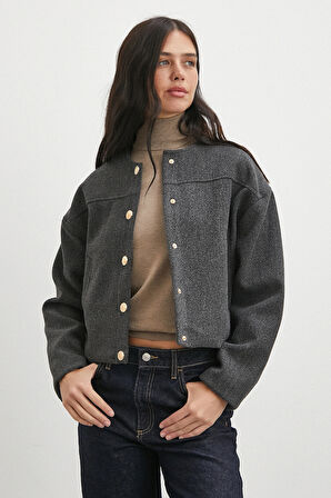 Beli Lastikli Düğmeli Bomber Ceket Antirasit