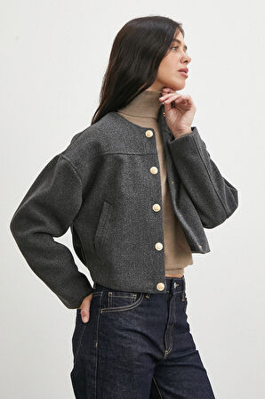 Beli Lastikli Düğmeli Bomber Ceket Antirasit