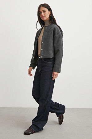 Beli Lastikli Düğmeli Bomber Ceket Antirasit