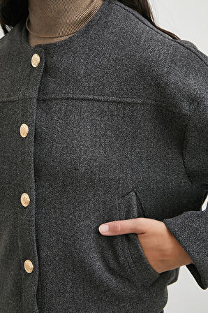 Beli Lastikli Düğmeli Bomber Ceket Antirasit
