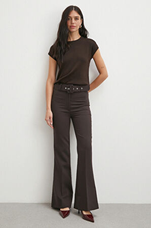 Kemerli İspanyol Paça Pantolon Kahve