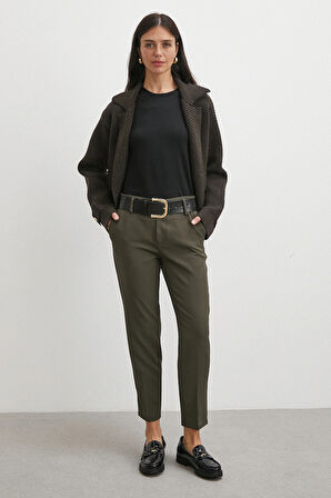 Kemerli Havuç Paça Pantolon Haki