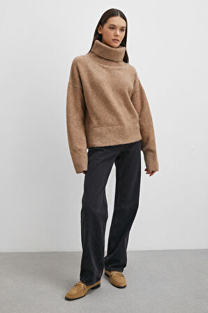 Yüksek Bel Boru Paça Jean Siyah