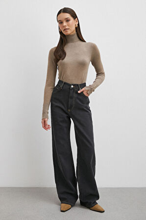 Beş Cepli Yüksek Bel Jean Siyah