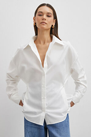 Düğme Detaylı Pamuklu Gömlek Beyaz