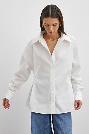 Düğme Detaylı Pamuklu Gömlek Beyaz