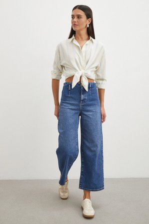Önü Cepsiz Straight Jean Mavi