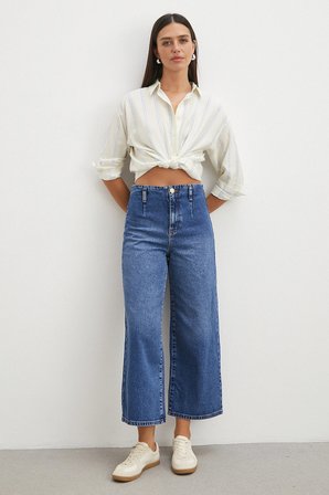 Önü Cepsiz Straight Jean Mavi