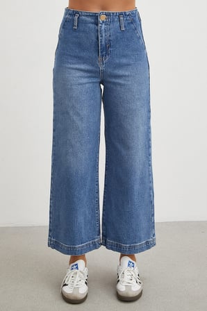Yüksek Bel Cep Detaylı Wide Leg Jean Mavi