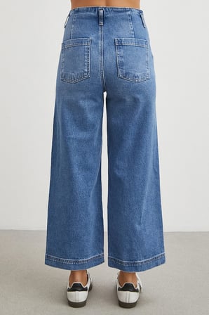 Yüksek Bel Cep Detaylı Wide Leg Jean Mavi
