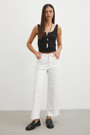 Yüksek Bel Culotte Jean Beyaz