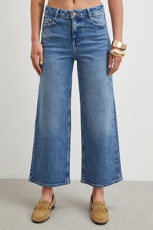Yüksek Bel Culotte Jean Lacivert