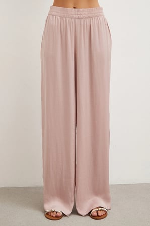 Beli Lastikli Dökümlü Geniş Paça Pantolon Pembe