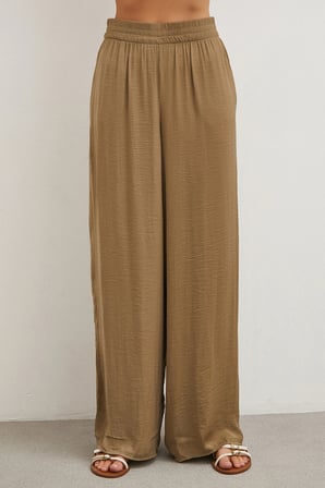 Beli Lastikli Dökümlü Geniş Paça Pantolon KOYU TAŞ