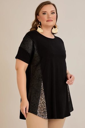 Wearon Kadın Emory Büyük Beden Kombinli Penye Uzun Siyah Tişört